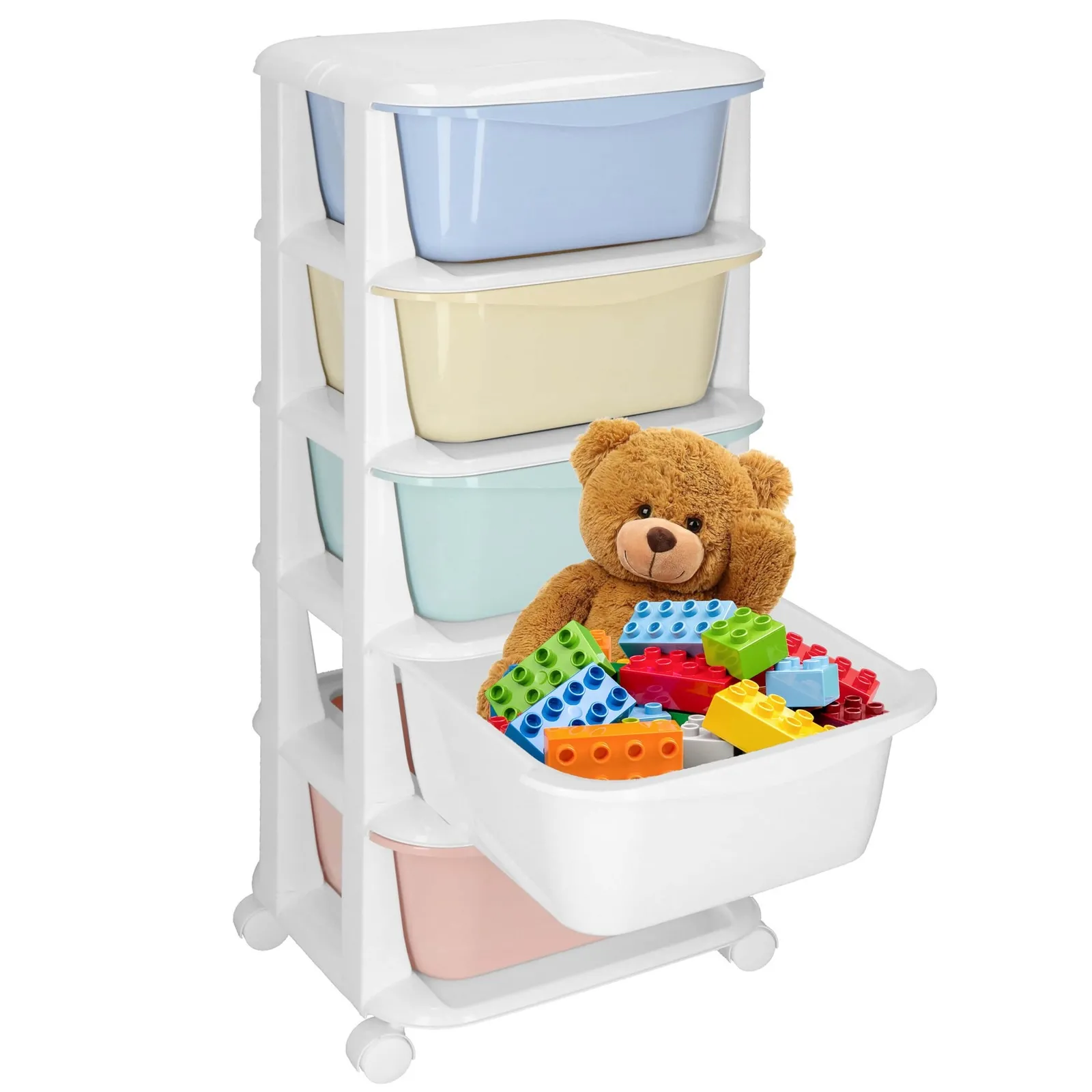 Regał łazienkowy z 5 szufladami szafka na kółkach na zabawki mobilna pastelowa
