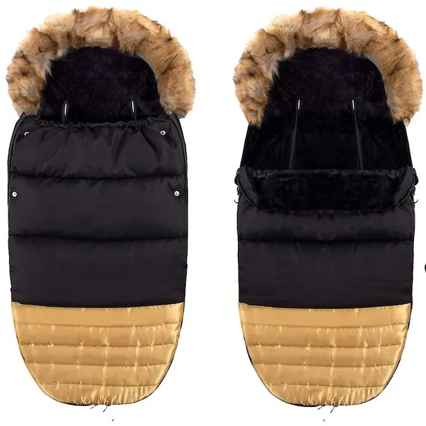 Śpiworek do wózka 4w1, śpiwór z futerkiem do sanek, gondoli 70 cm czarno-złoty