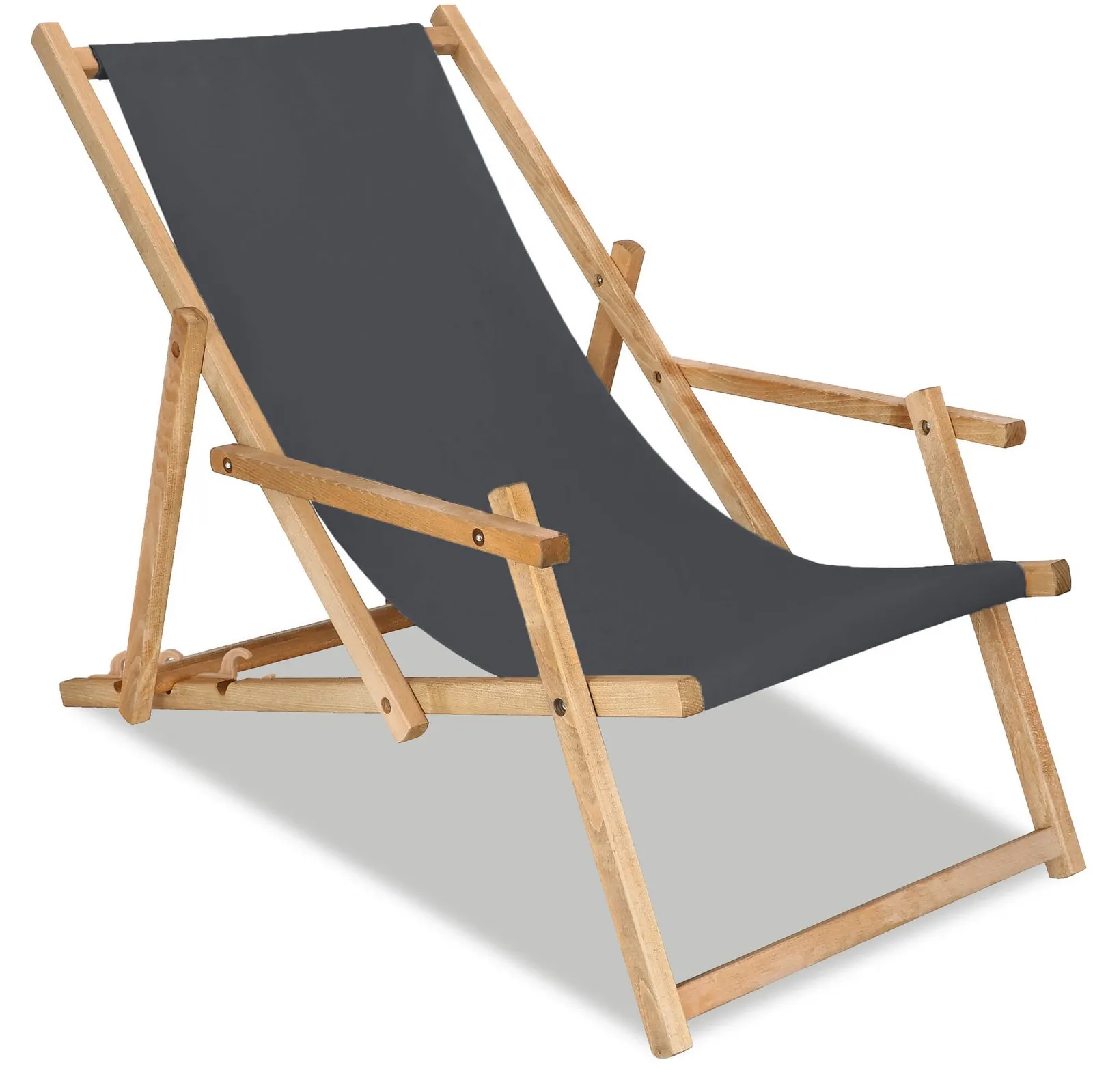 Leżak plażowy, drewniany z 3-stopniową regulacją, do ogrodu, grafitowy