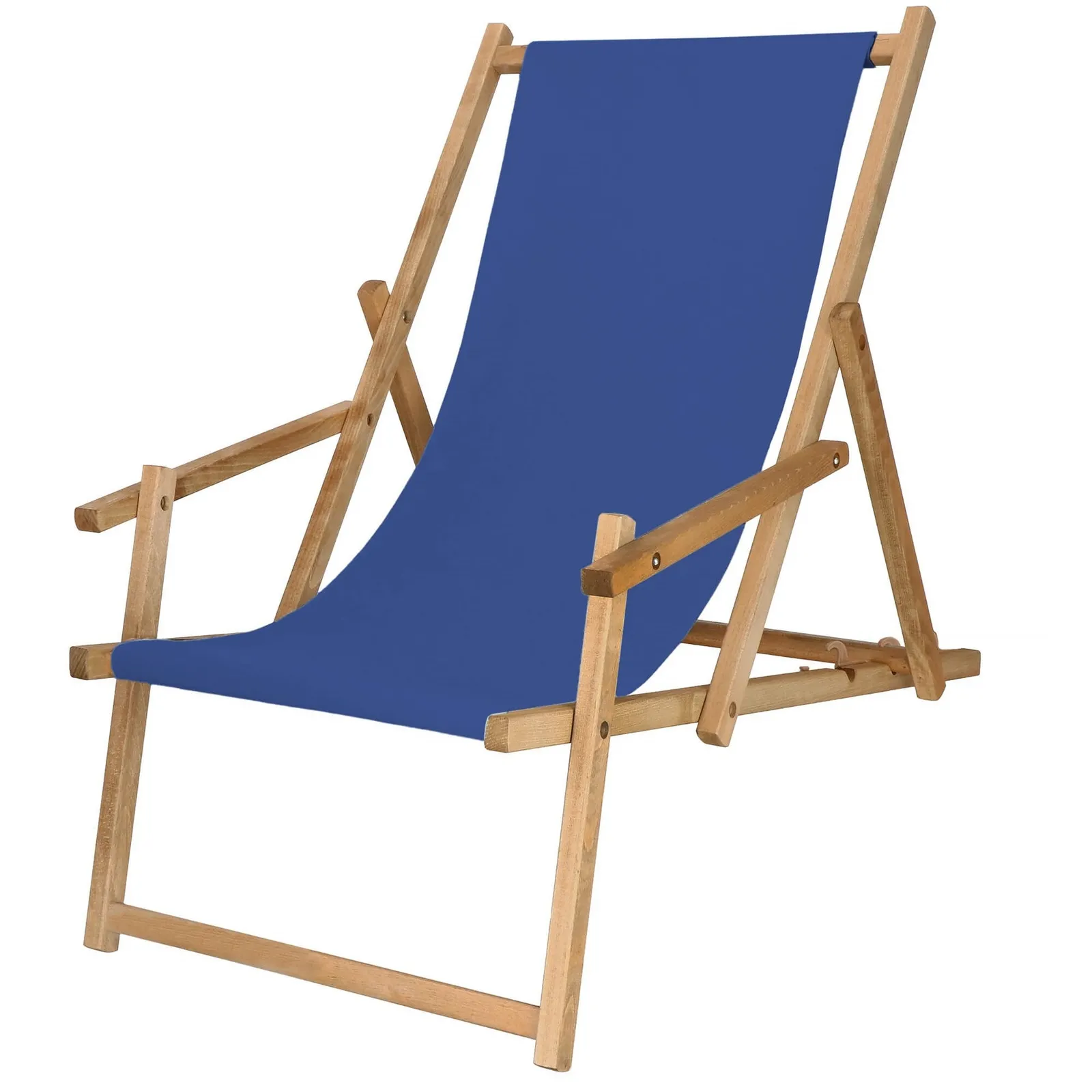 Leżak drewniany z 3-stopniową regulacją, ogrodowy, plażowy, balkonowy granatowy