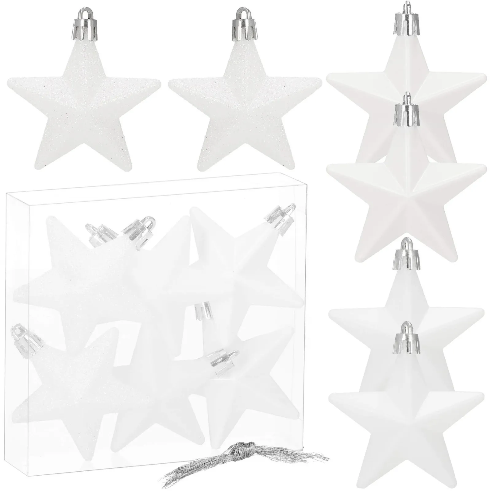 Bombki choinkowe 6 szt. dekoracje świąteczne gwiazdki zestaw białe