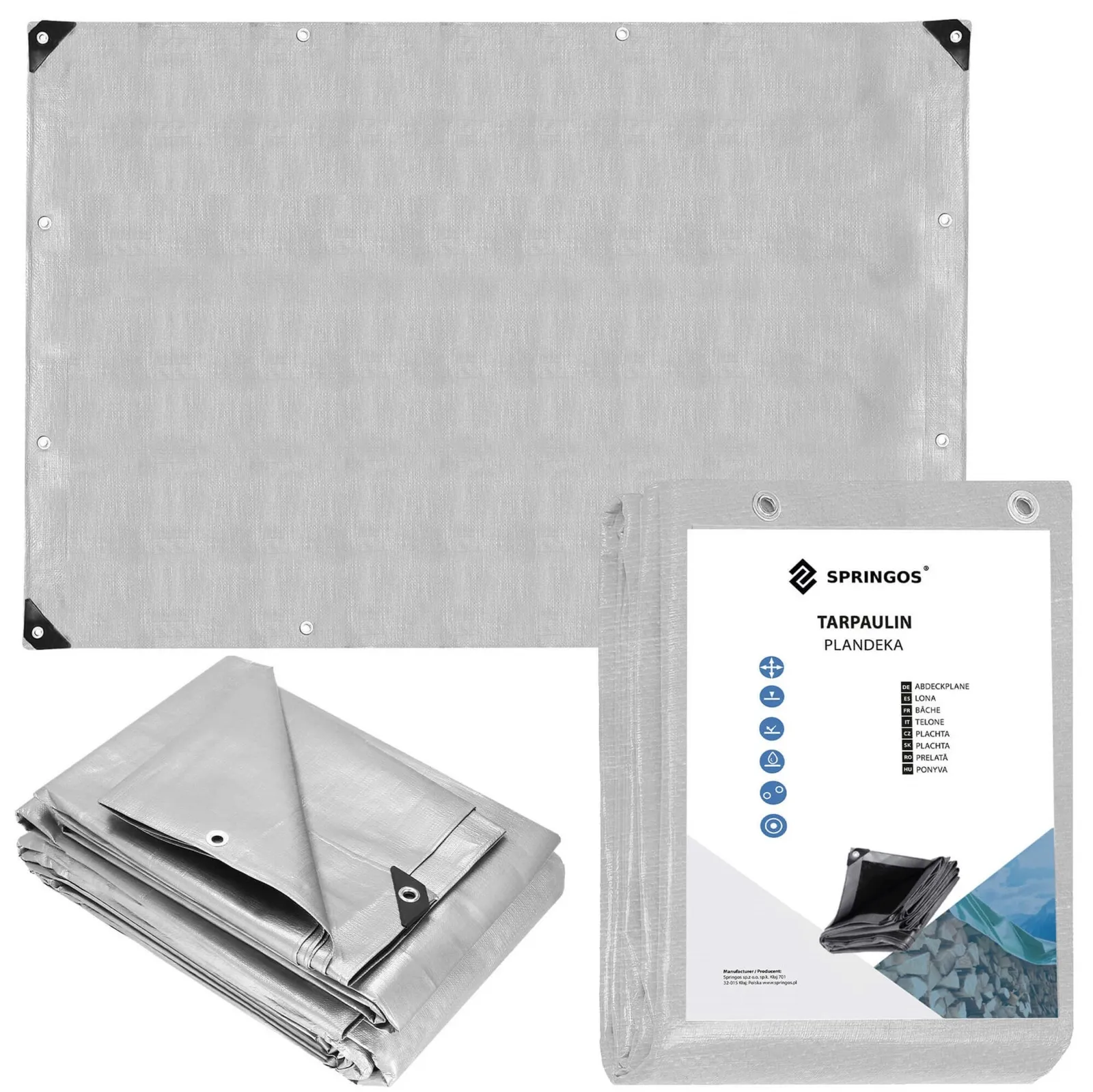 Plandeka ogrodowa 3x5 m 260 g/m2 wzmacniana płachta ochronna szara
