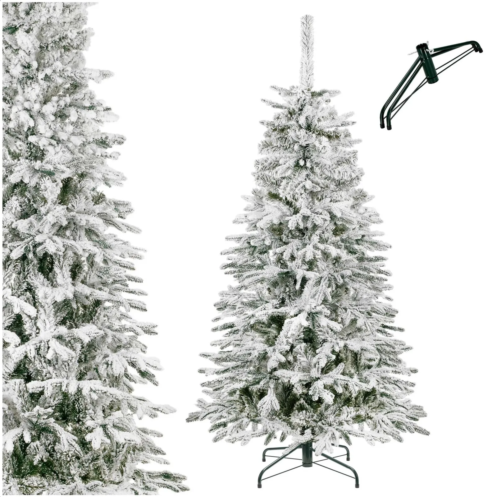 Sztuczna choinka świerk kaukaski 180 cm śnieżony jak żywy, nowoczesny, ze stojakiem