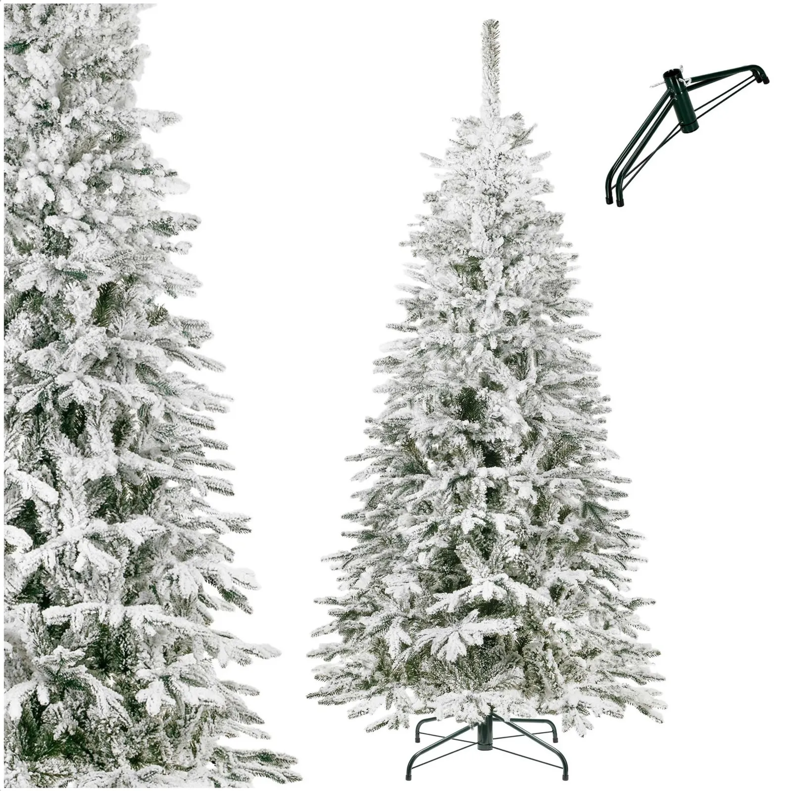 Sztuczna choinka świerk 220 cm ośnieżony jak żywy, nowoczesny, ze stojakiem