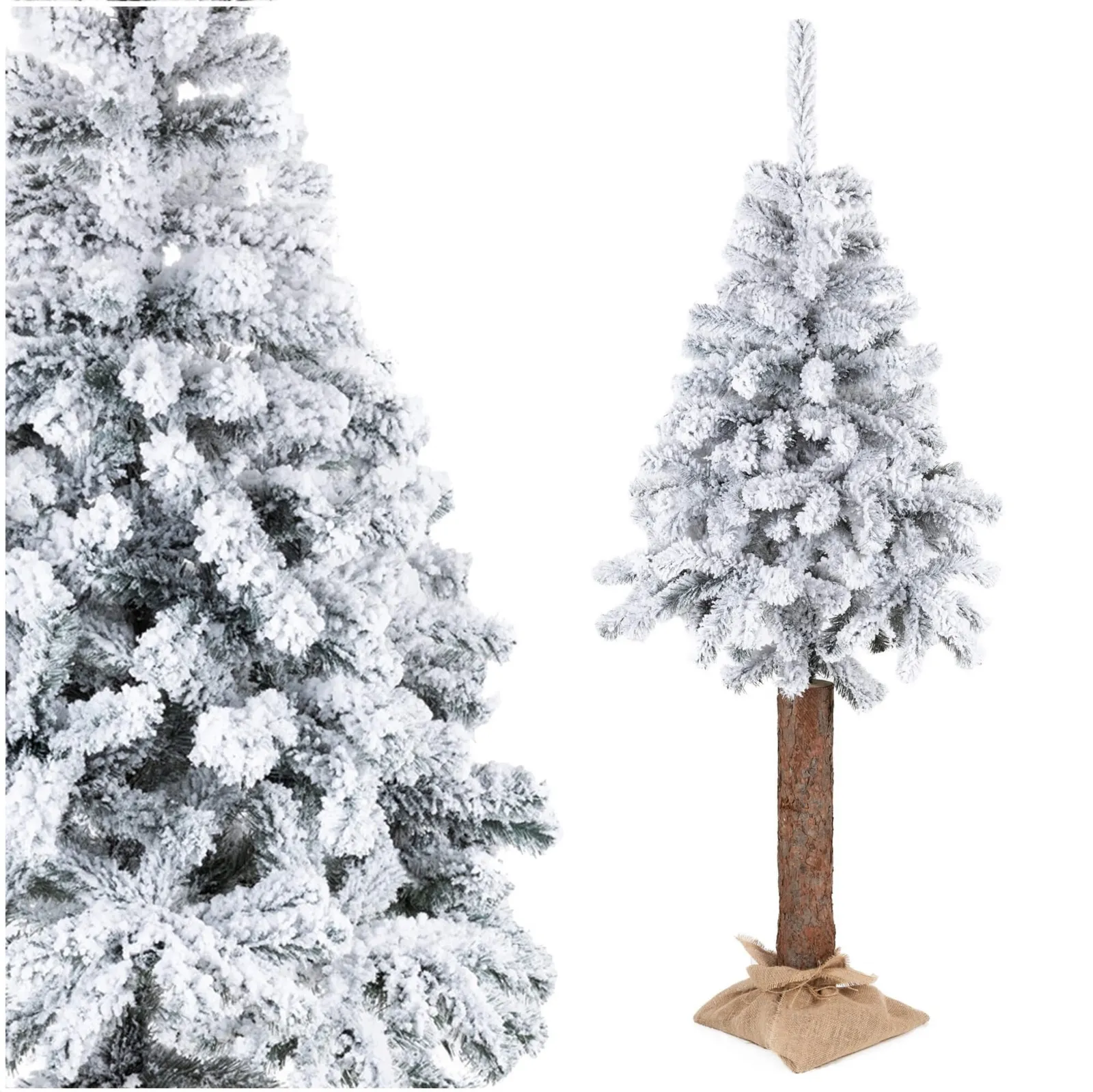 Choinka na pniu 180 cm sztuczna świerk śnieżony jak żywy, ze stojakiem