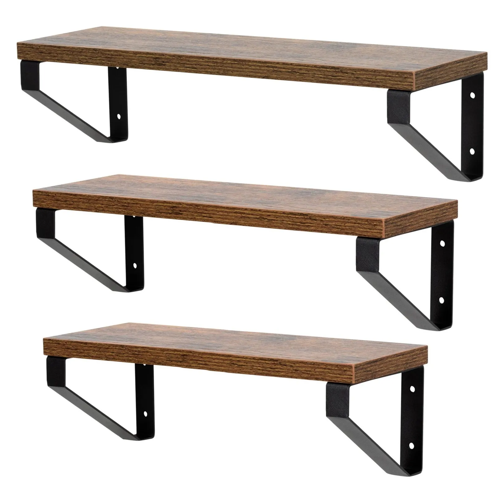 Półka wisząca na przyprawy zestaw 3 szt. półki ścienne na książki, czarno-brązowe
