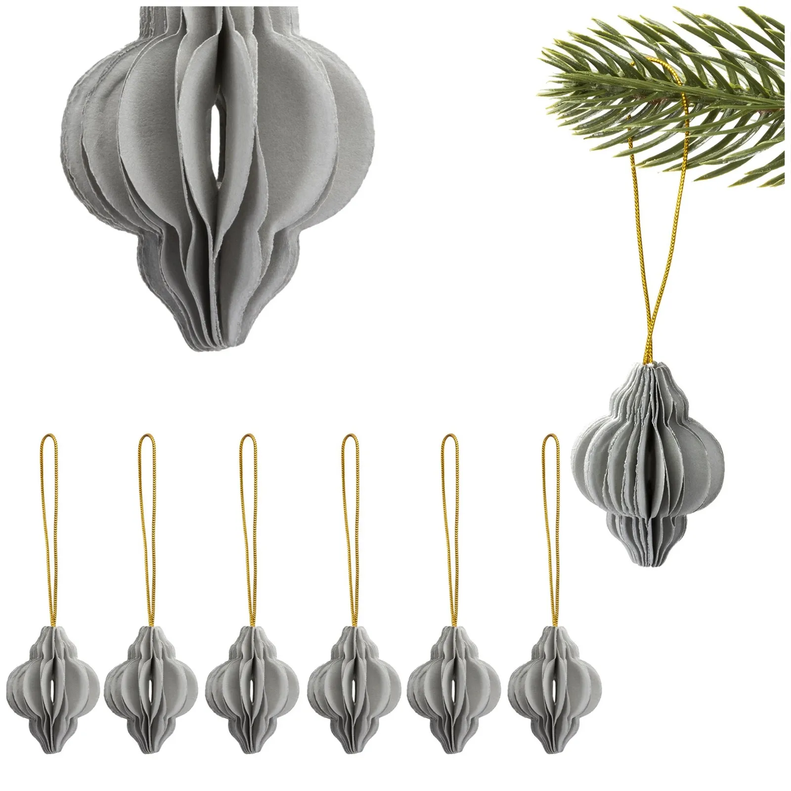 Bombki papierowe komplet 6 szt. ozdoby choinkowe 4 cm zawieszki rozkładane szare