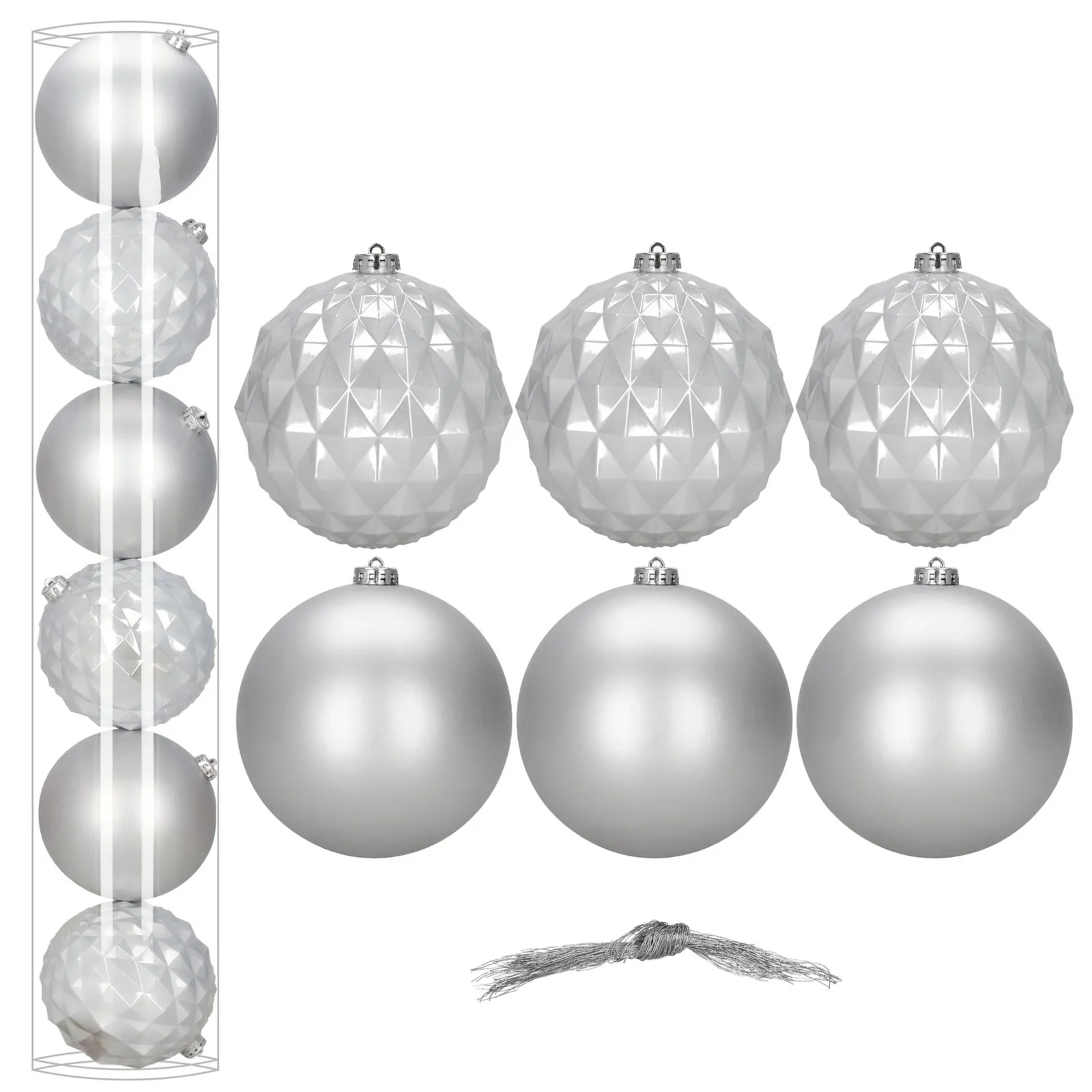 Bombki choinkowe, nietłukące 6 szt. dekoracje świąteczne 15 cm srebrne