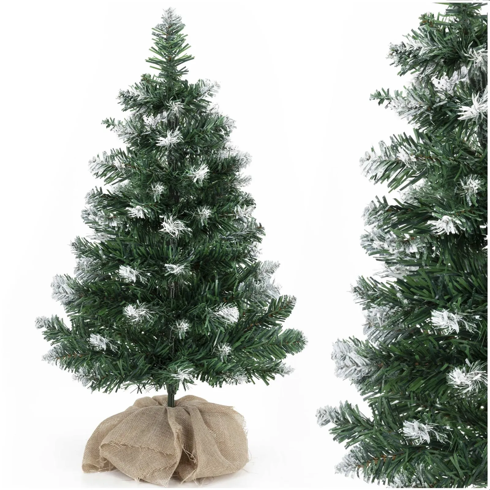 Mała choinka sztuczna 60 cm sosna ośnieżona z jutą na stolik, biurko mini ozdoba