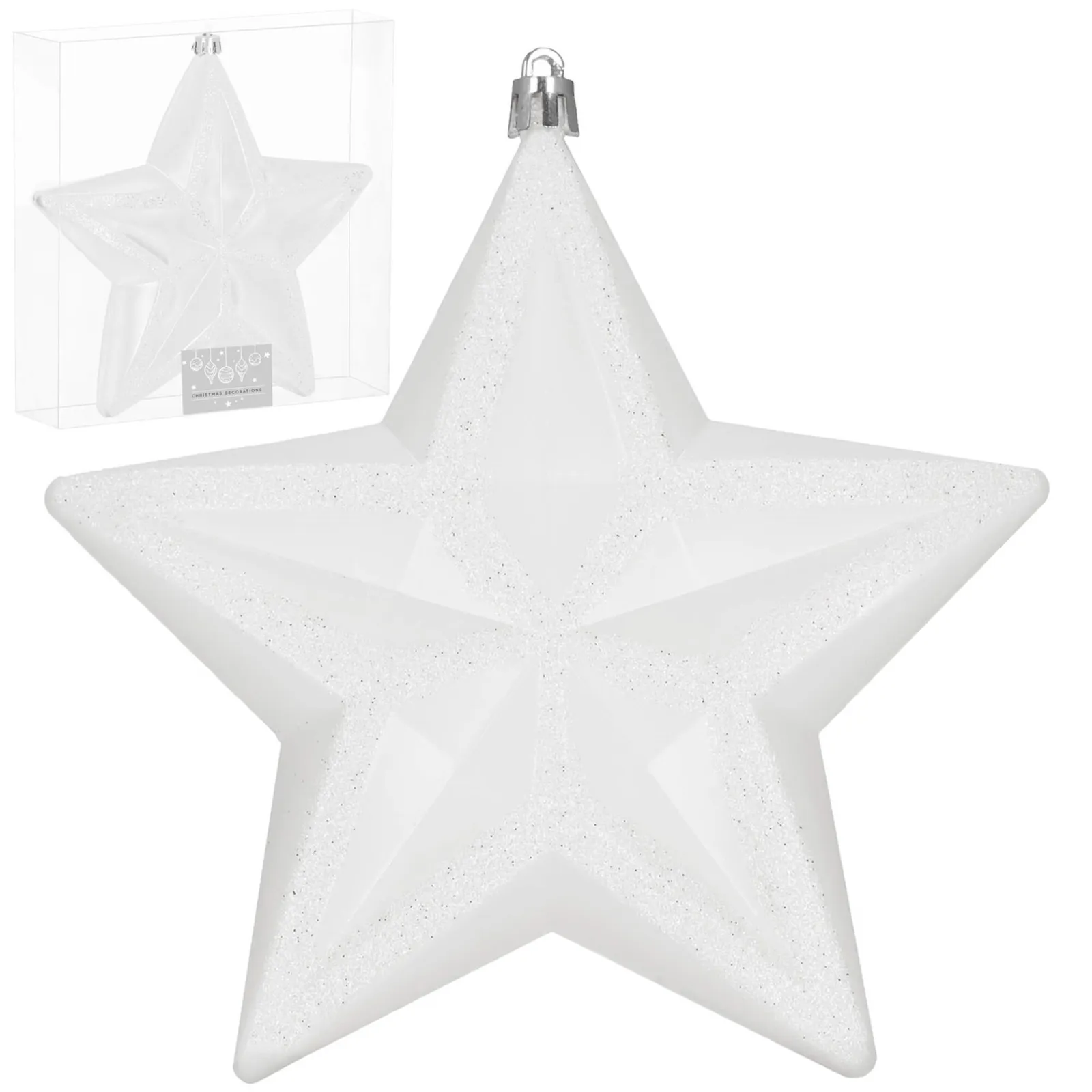 Bombka choinkowa, gwiazda, dekoracja świąteczna do stroika 15 cm nietłukąca, biała