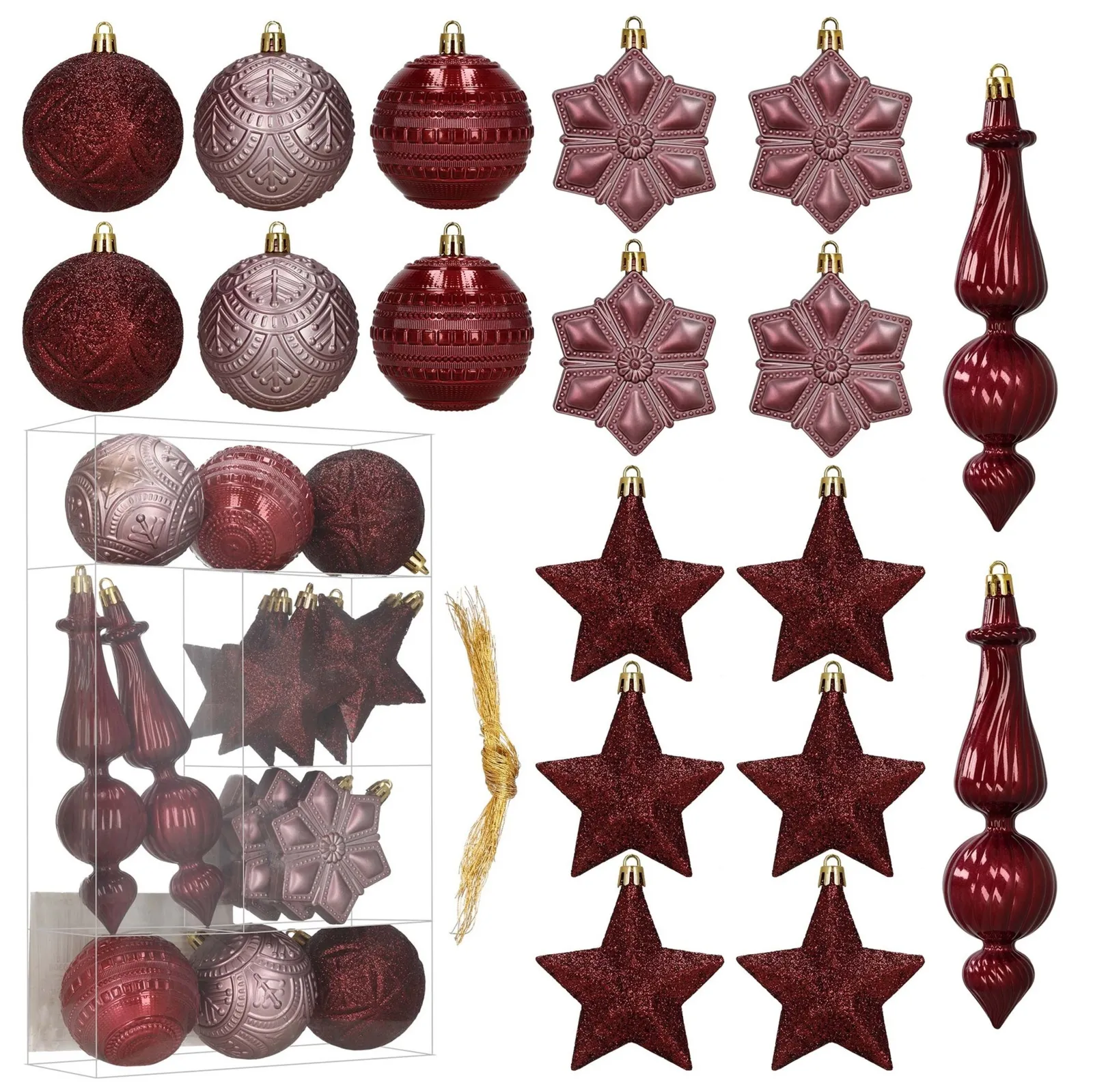 Bombki choinkowe zestaw 18 szt. zawieszki świąteczne brokatowe, matowe, błyszczące bordowe