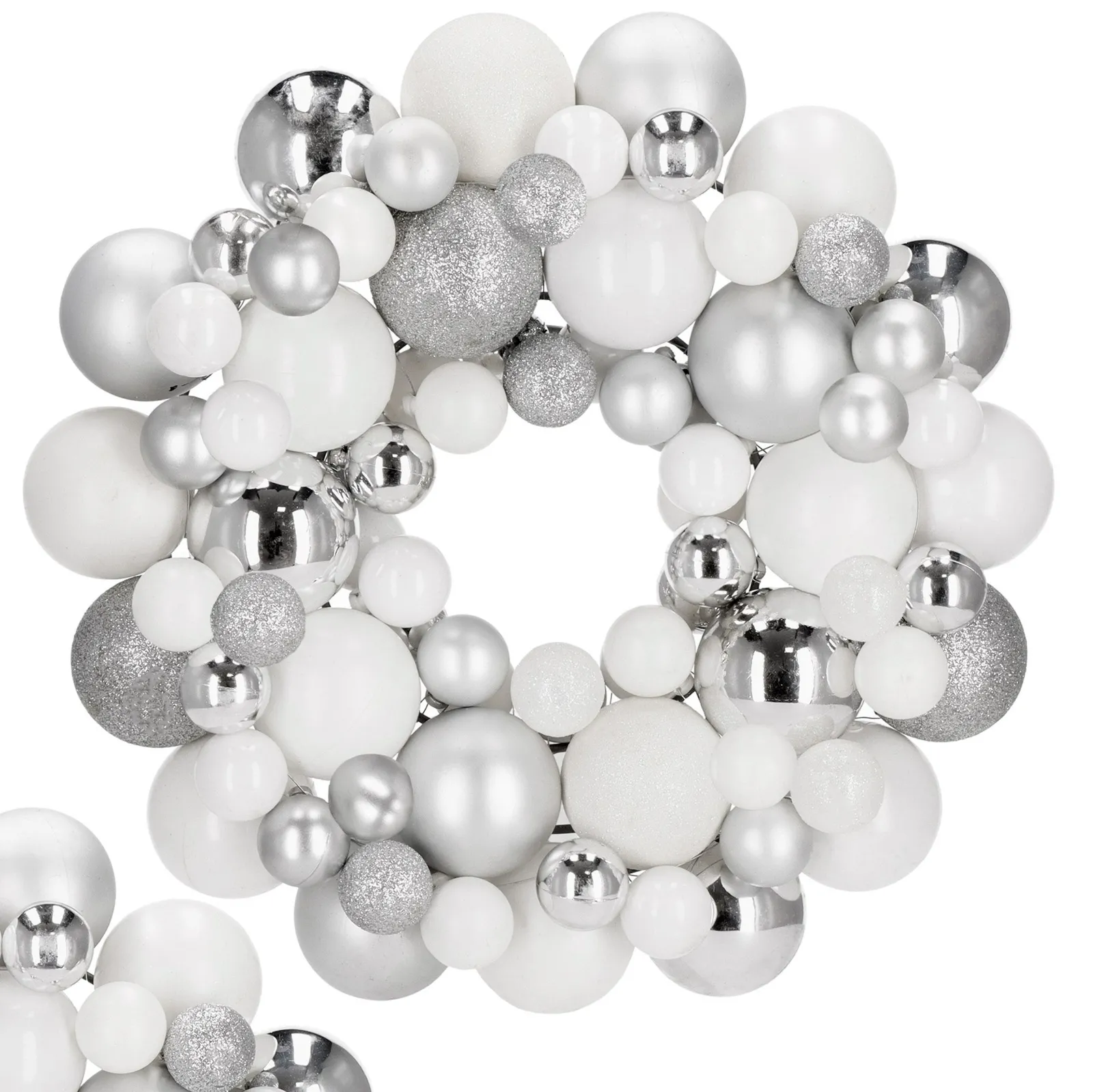 Wianek świąteczny z bombek, wieniec na drzwi 34 cm stroik, srebrny