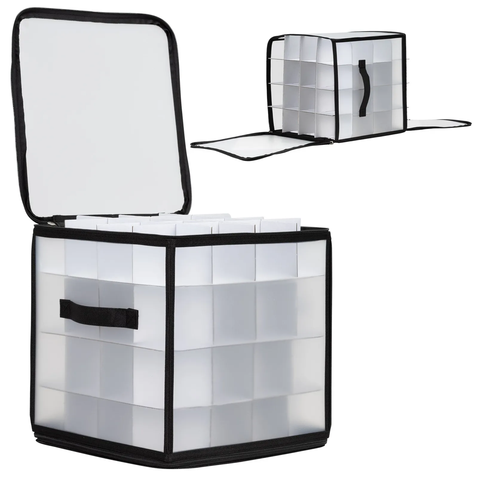 Organizer na dekoracje świateczne 64 przegródki, torba na bombki czarno-przeźroczysty