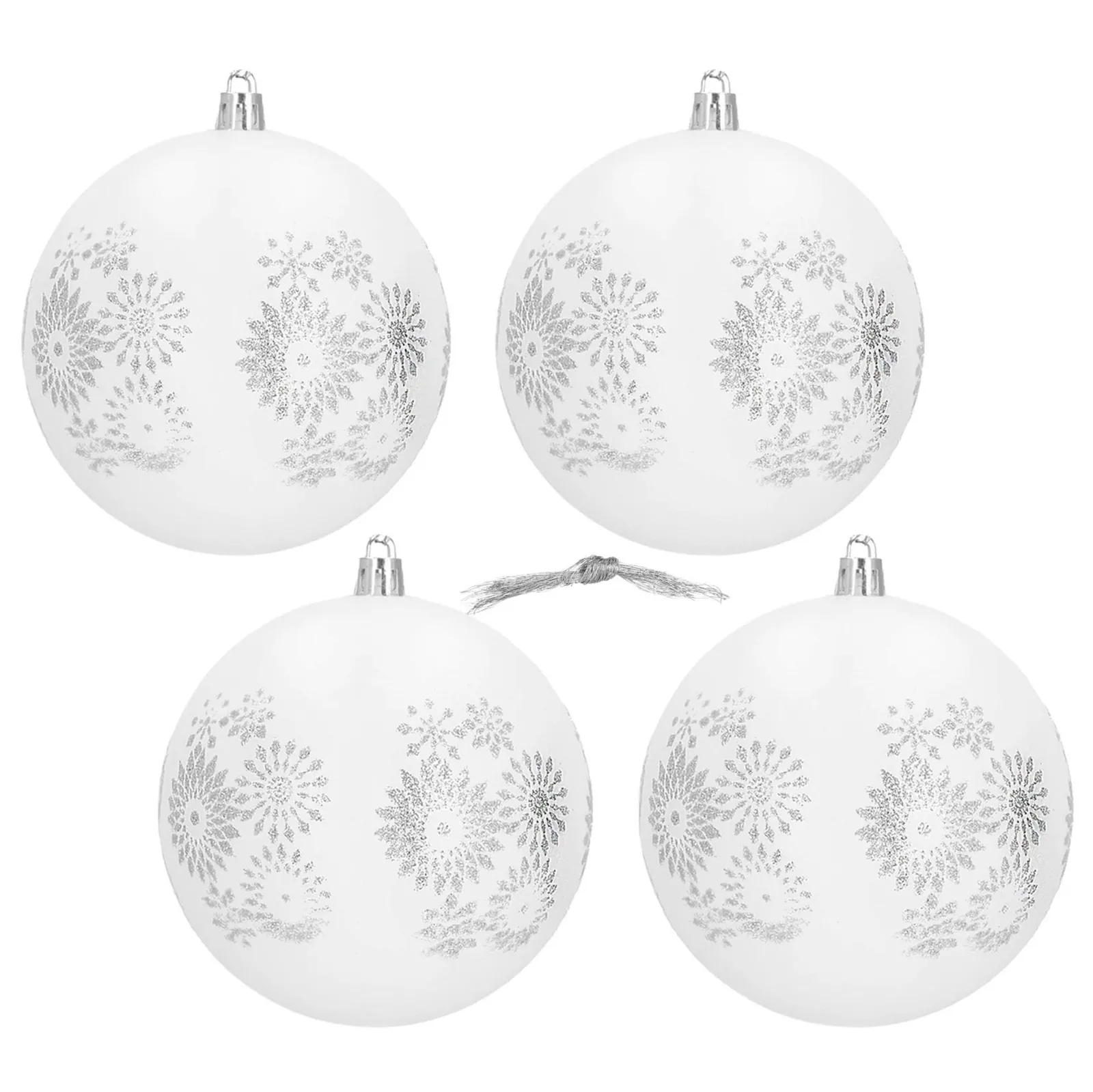 Bombki choinkowe białe 10 cm 4 szt. komplet ozdoby świąteczne z wzorem matowe
