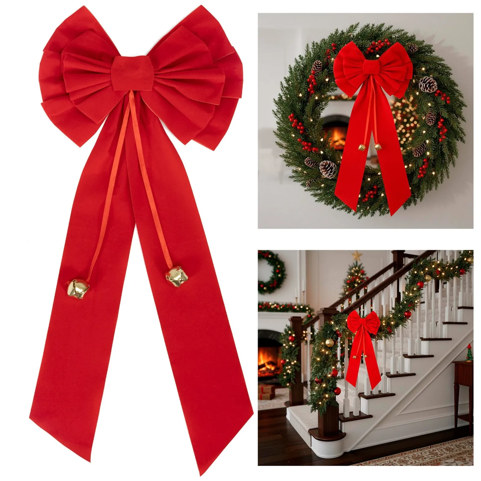 Kokarda świąteczna 52 cm dekoracja na choinkę, drzwi, ozdoba do stroika, czerwona