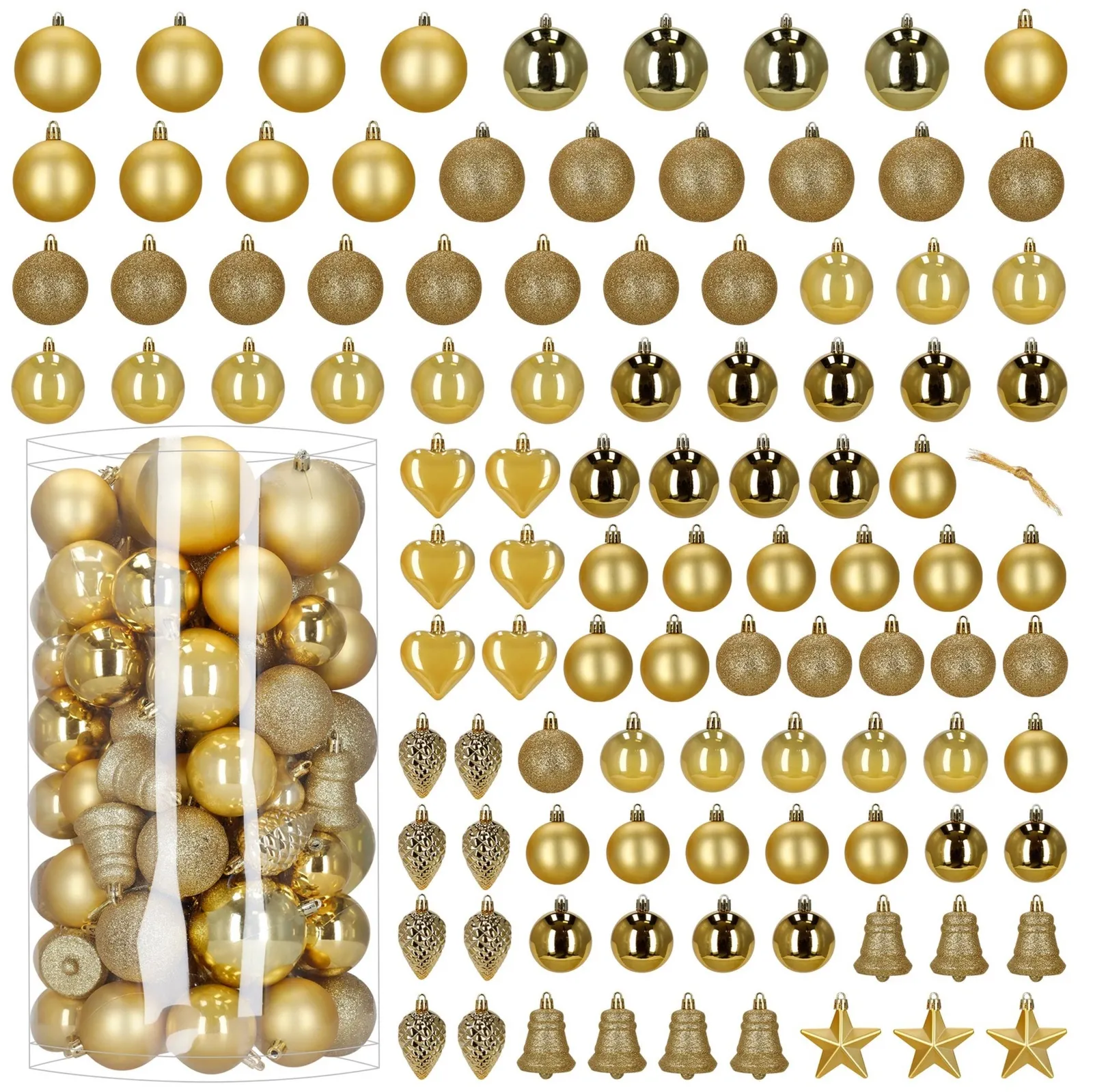 Bombki choinkowe zestaw 100 szt. ozdoby świąteczne do stroika, nietłukące, złote