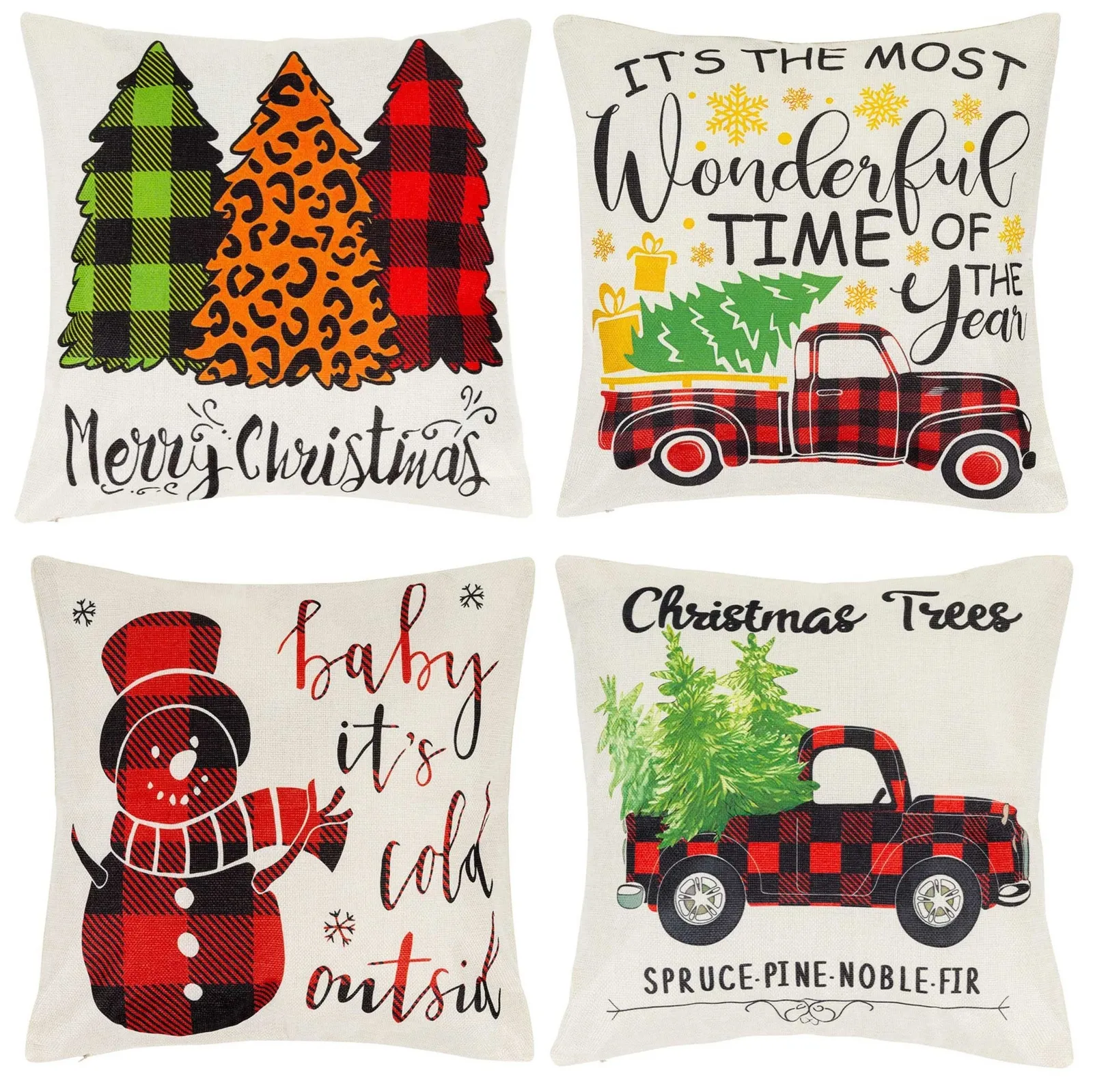 Świąteczne poszewki na poduszki 40x40 cm 4 szt. zestaw dekoracyjny na jaśki różne wzory