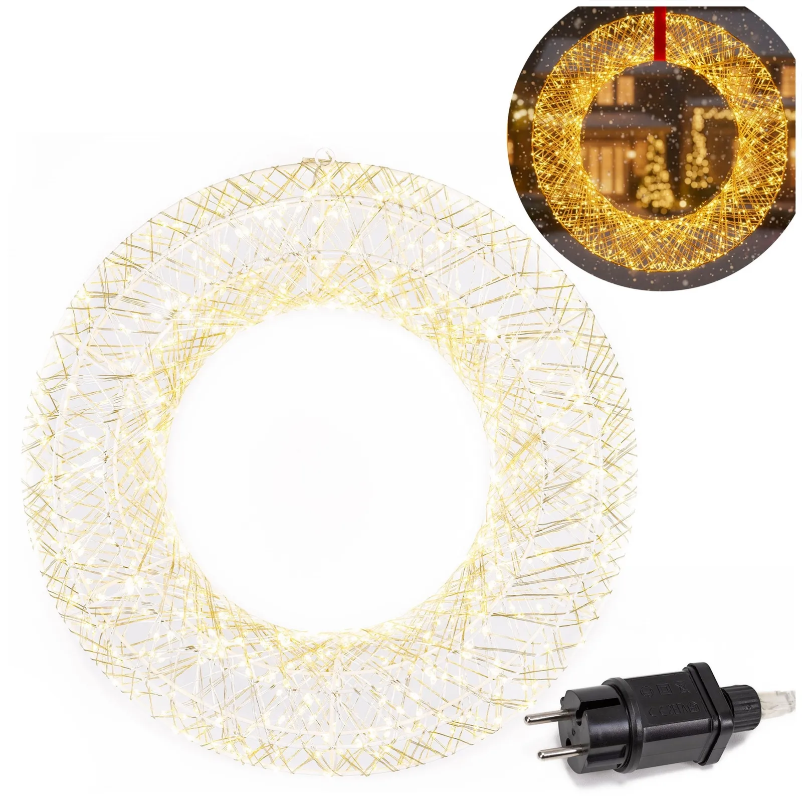 Wieniec 720 LED dekoracja świetlna 45 cm stroik świąteczny na drzwi, ciepły biały