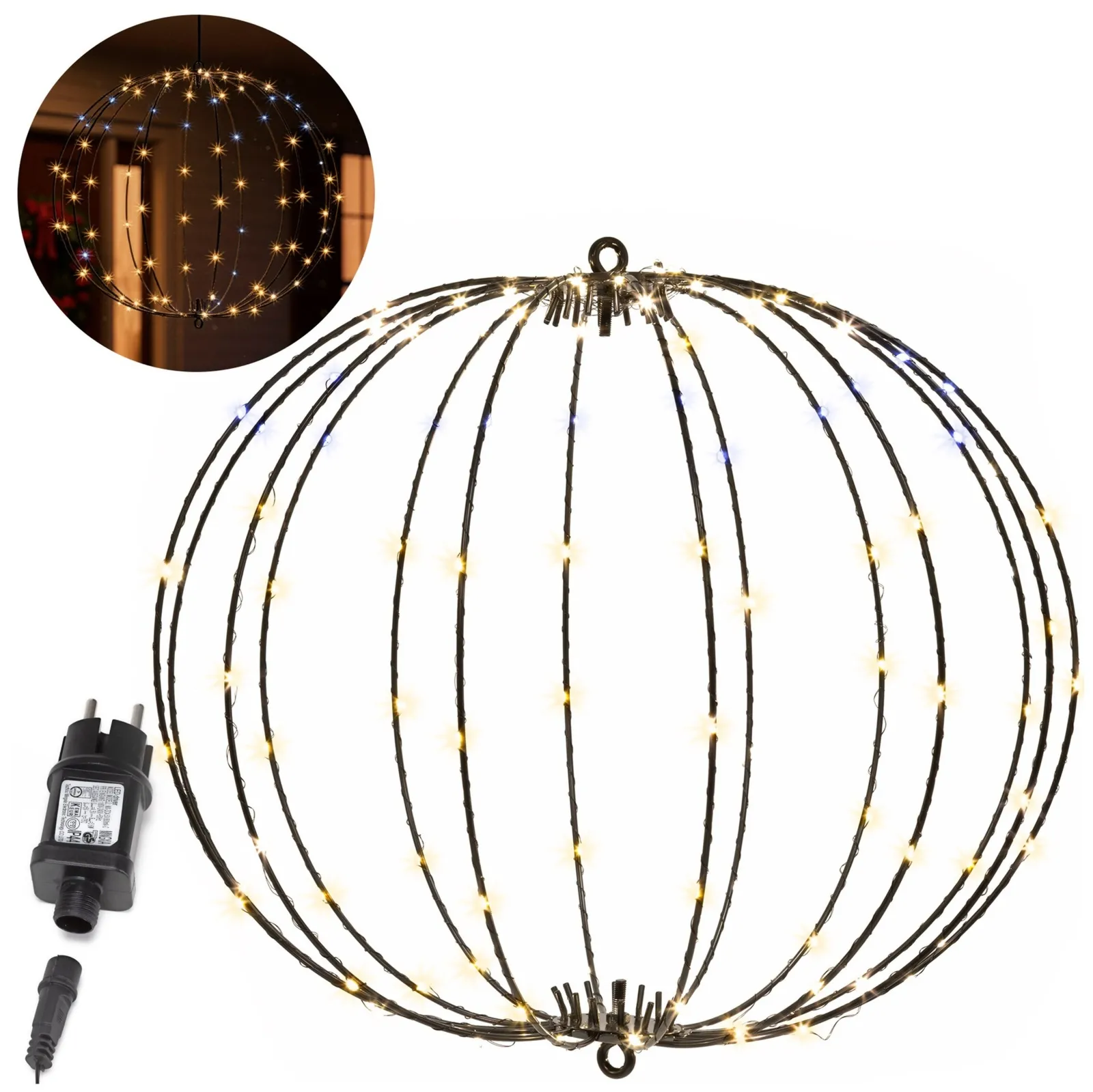 Kula świetlna do ogrodu 112 LED bombka, dekoracja świąteczna, IP44 ciepły biały + biały flash