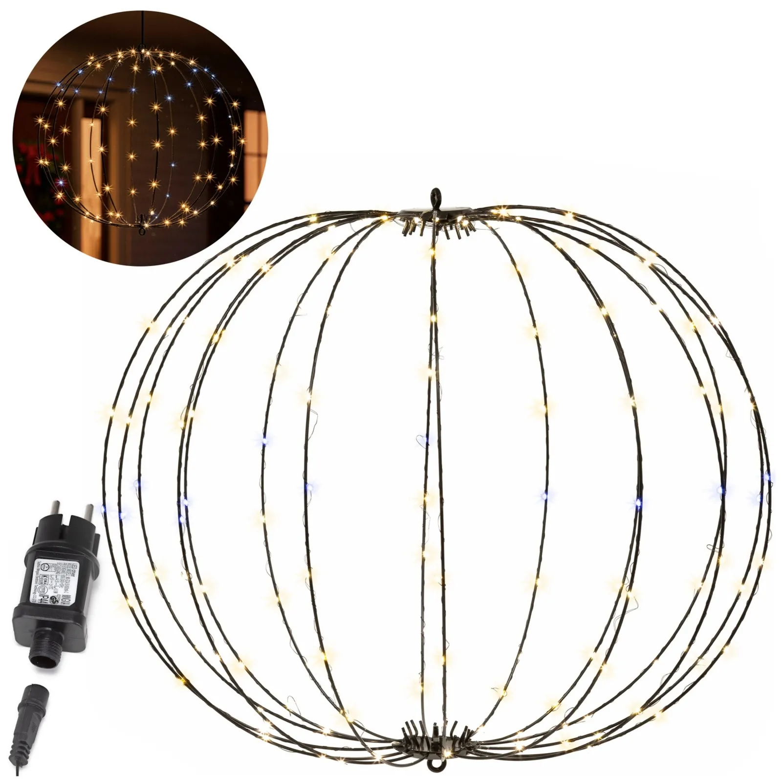 Kula świetlna do ogrodu 160 LED bombka, dekoracja świąteczna, IP44 ciepły biały + biały flash