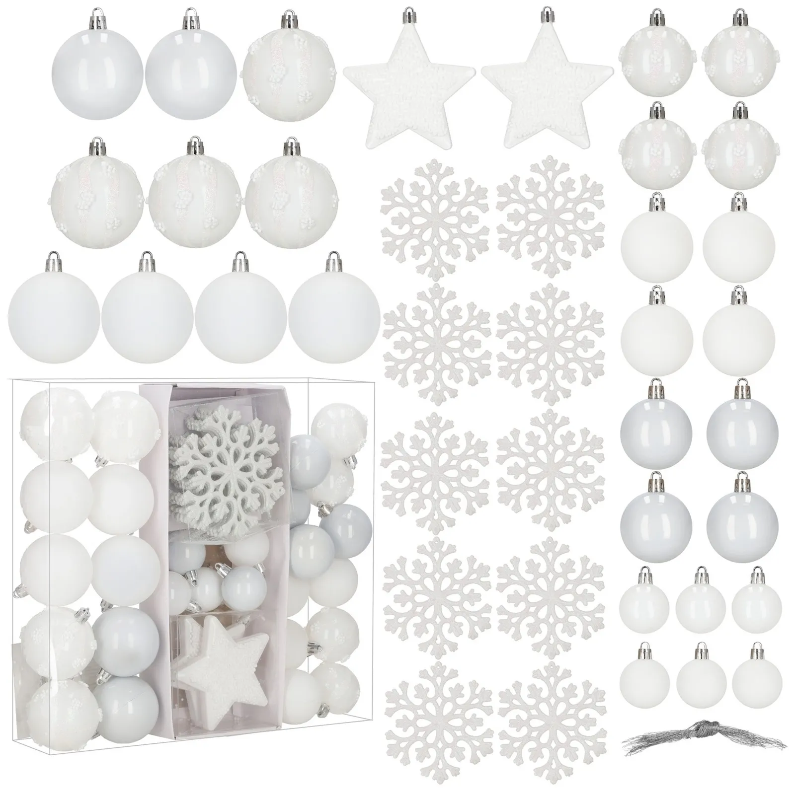 Bombki choinkowe 40 szt. komplet ozdób świątecznych zawieszki nietłukące, białe