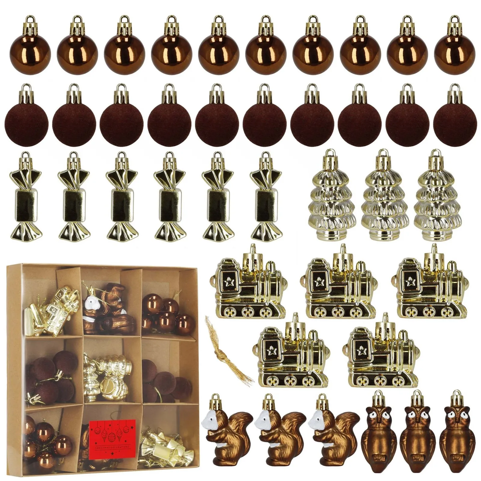 Bombki choinkowe 40 szt. komplet ozdób świątecznych zawieszki nietłukące, brązowy, złoty, biały