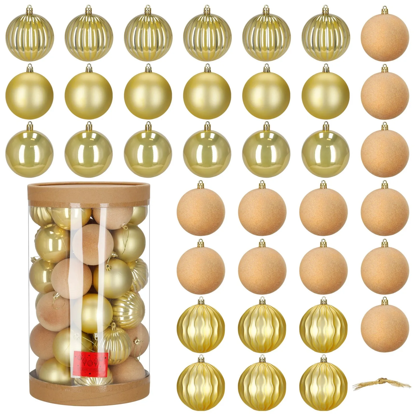 Bombki choinkowe 36 szt. komplet ozdób świątecznych zawieszki nietłukące złote