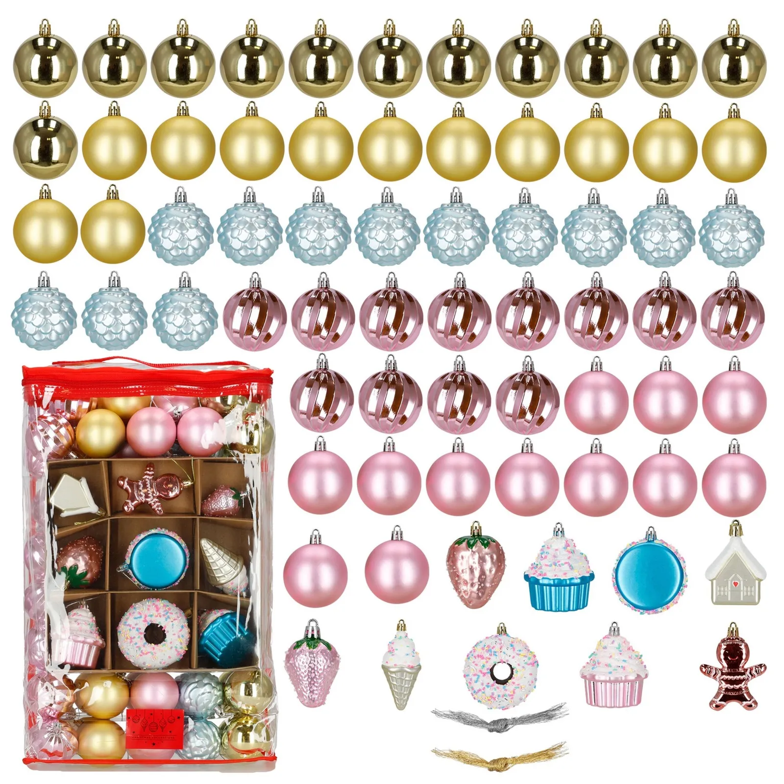 Bombki choinkowe 69 szt. świąteczny zestaw ozdób, wielokolorowe