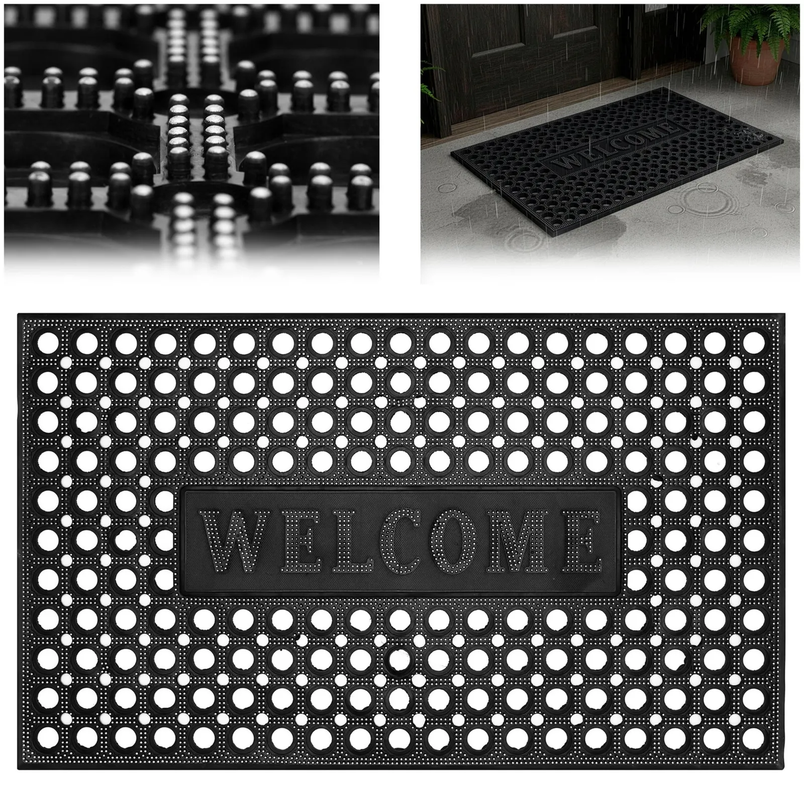 Wycieraczka pod drzwi, mata zewnętrzno-wenętrzna 75x45 ażurowa, czarno-grafitowa