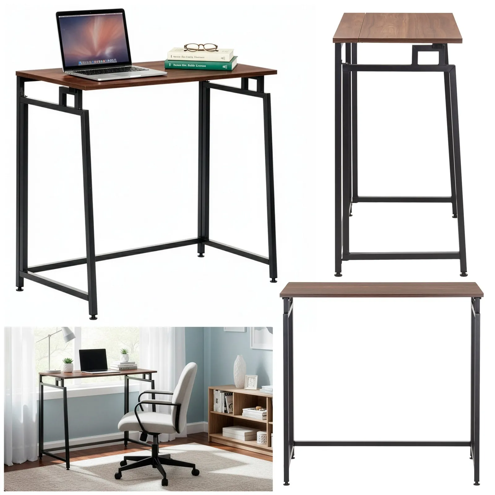 Biurko gabinetowe, stolik do nauki składany, komputerowy 80 cm drewniane, ciemnobrązowe