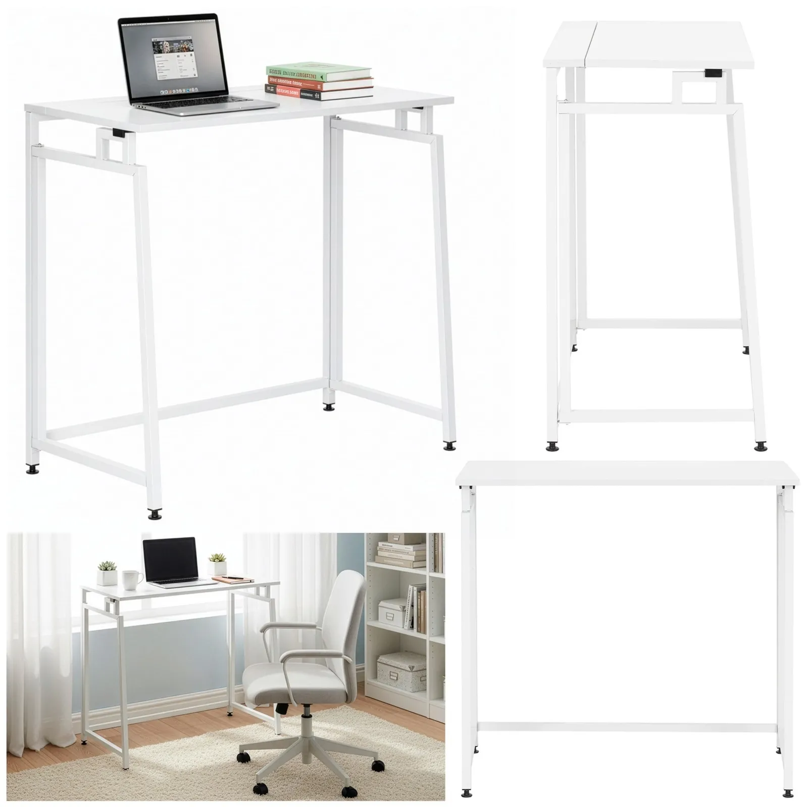 Biurko gabinetowe, stolik do nauki składany, komputerowy 80 cm drewniane, białe