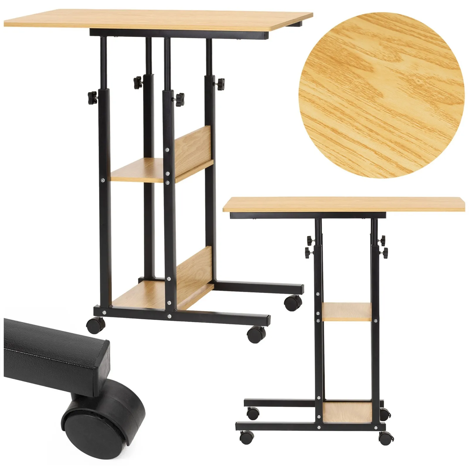 Stolik kawowy na kółkach z regulacją 76-86 cm biurko mobilne pod laptopa jasnobrązowe