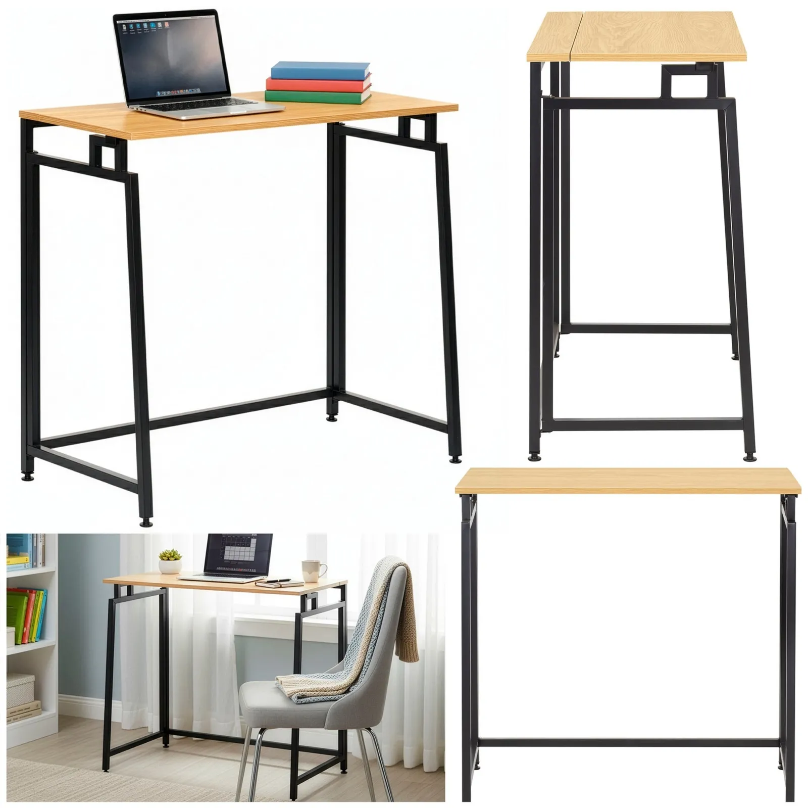 Biurko gabinetowe, stolik do nauki składany, komputerowy 80 cm drewniane, jasno brązowy