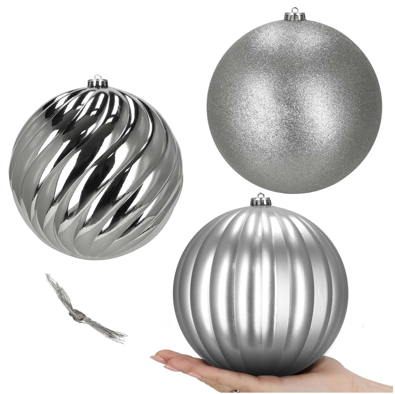 Bombki choinkowe duże 3 szt. duże ozdoby świąteczne 20,5 cm nietłukące srebrne