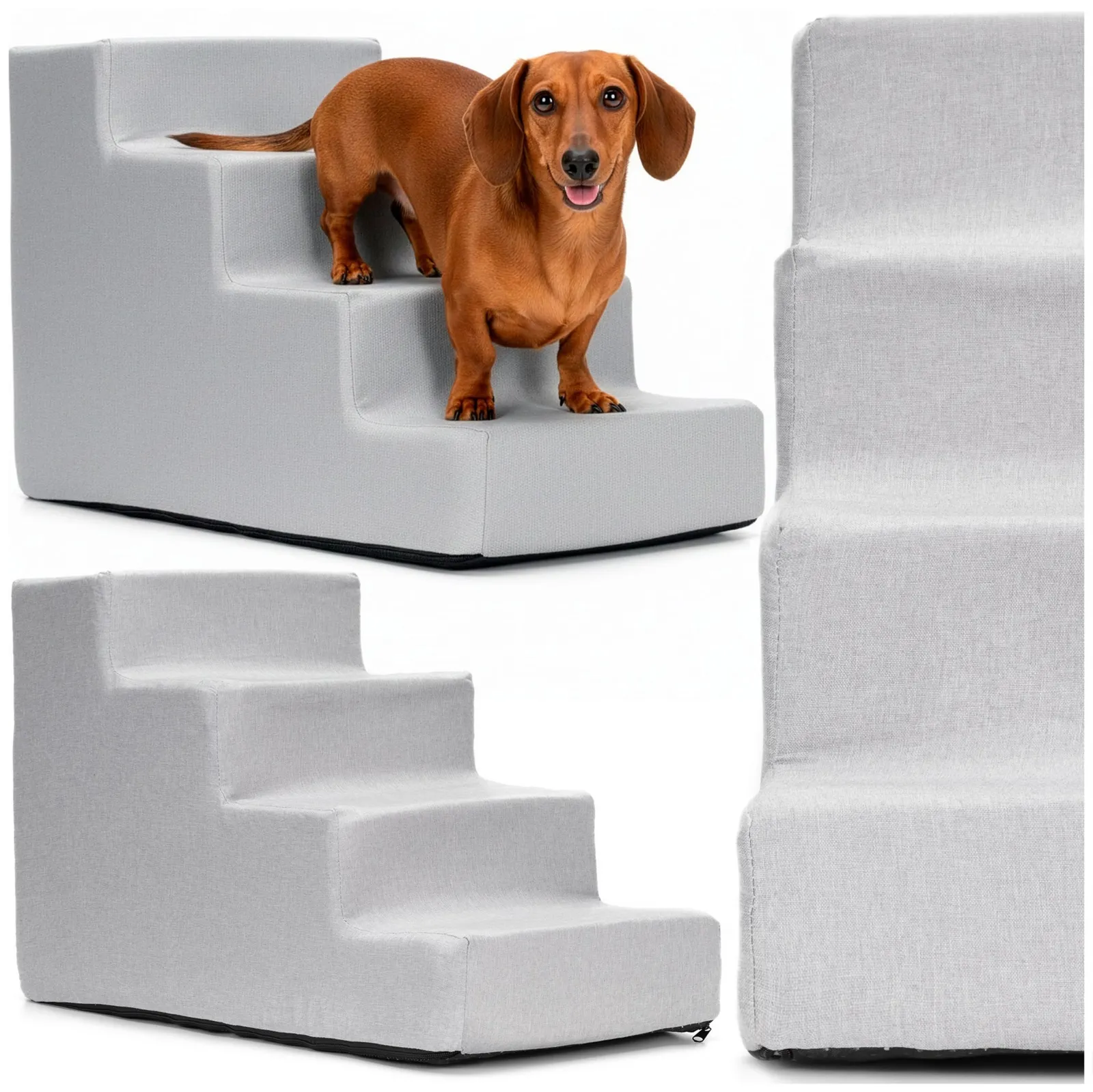 Schody dla psa 4 stopnie 30 cm podest, miękka rampa dla kota szara