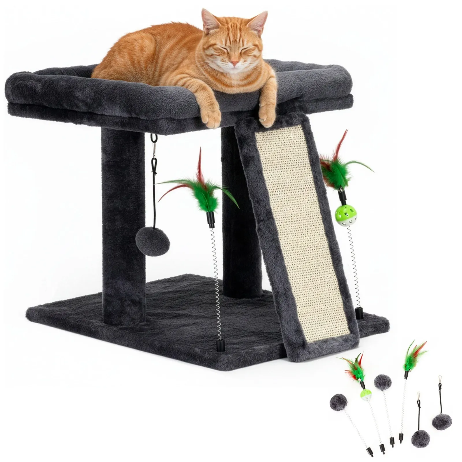 Drapak dla kota dwupoziomowy z sizalem, legowisko, grafitowy