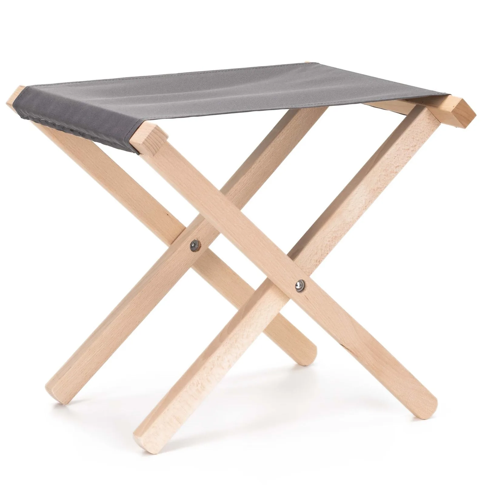 Krzesło turystyczne składane z drewnianą ramą, jasnoszara tkanina, stołek na kemping, biwak
