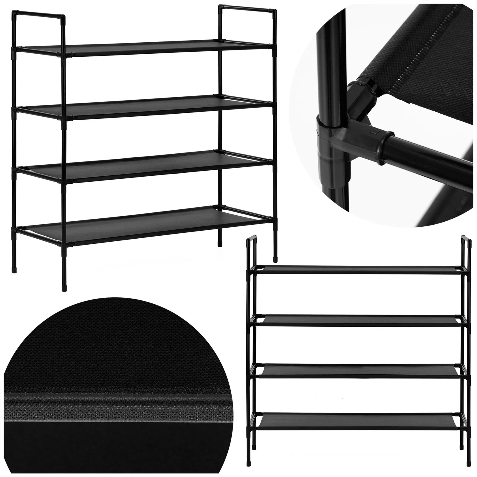 Stojak na buty 4 poziomy regał na obuwie szafka metalowa z półkami 75x72x28 cm czarna