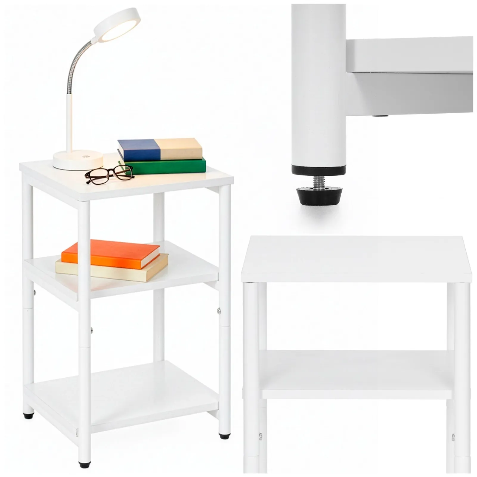 Szafka nocna, regał z trzema półkami, mebel do sypialni 59 cm biały