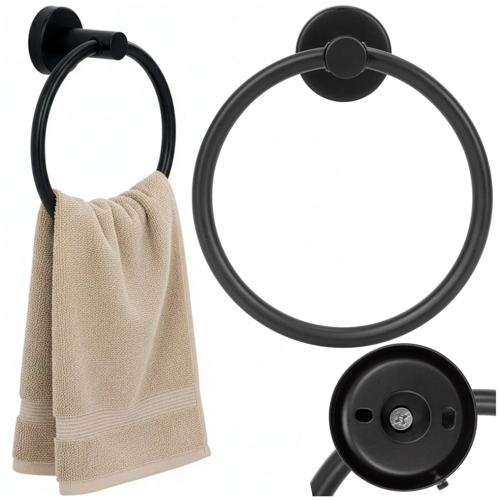 Wieszak łazienkowy na ręczniki, okrągły 14 cm uchwyt na ręcznik, czarny