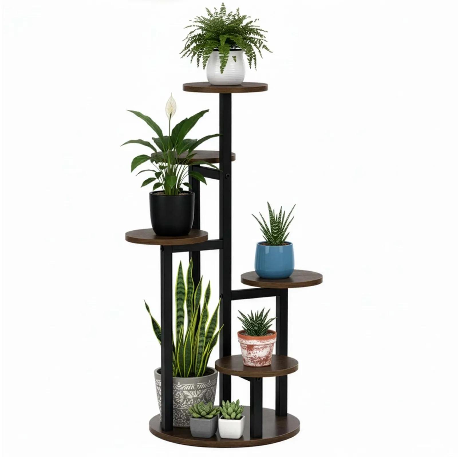 Stojak na kwiaty, rośliny 86 cm stojący kwietnik, metalowy, 5 poziomów, ciemnobrązowy