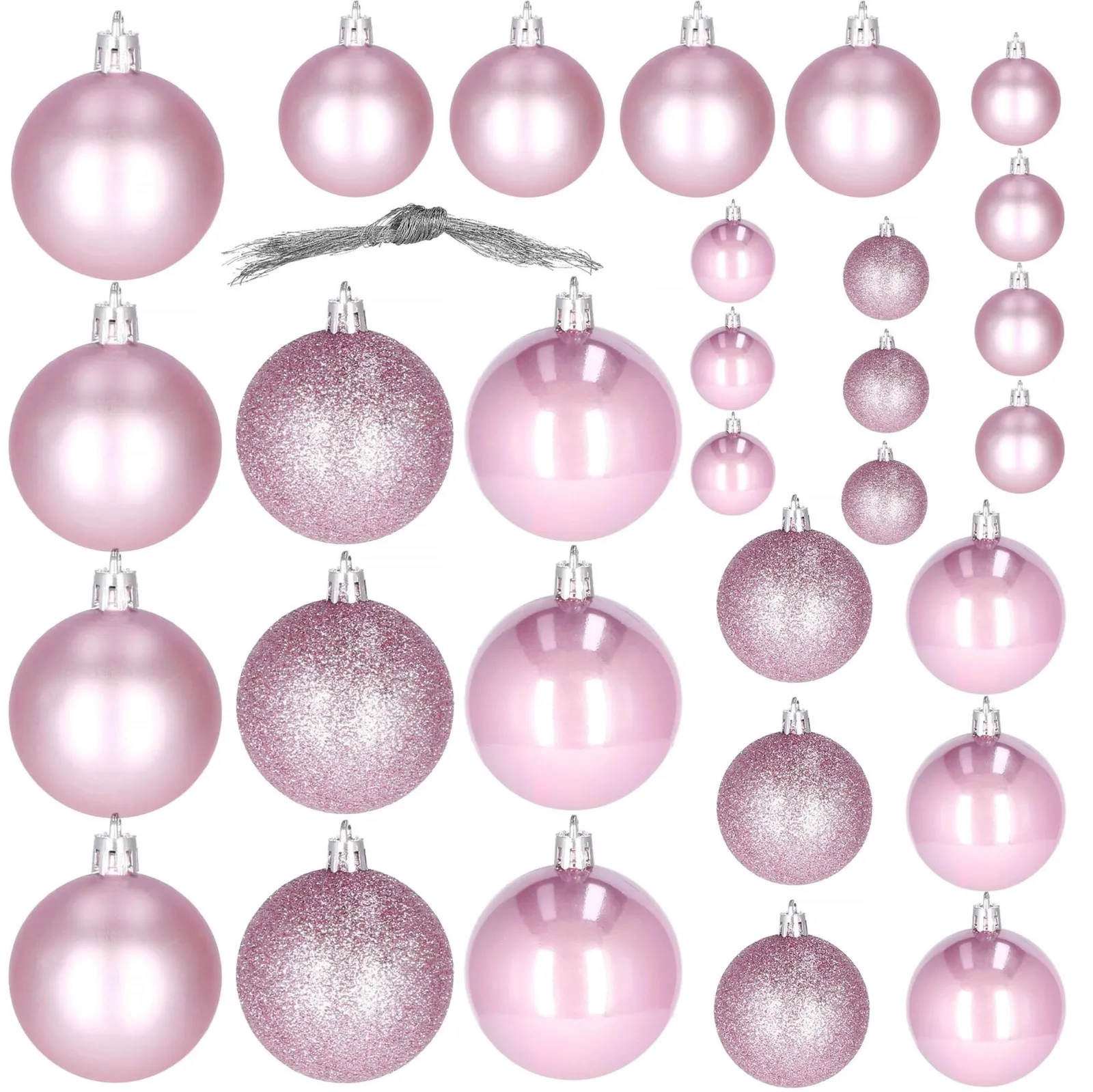 Bombki choinkowe różowe 30 szt. ozdoby dekoracje świąteczne mix brokatowe 3 rozmiary
