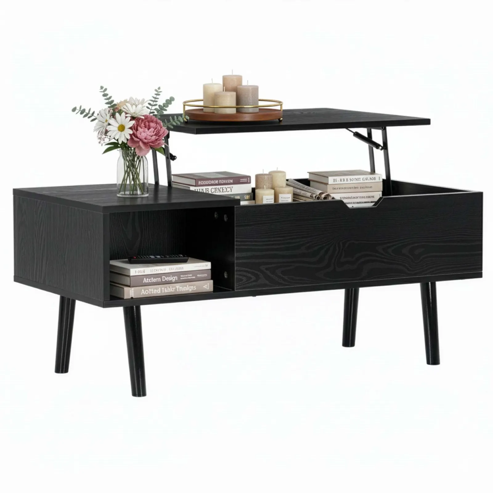 Stolik kawowy, ława do salonu z podnoszonym blatem, schowek 100x50x43 cm czarny