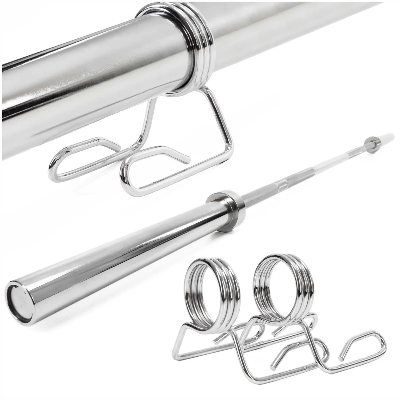 Gryf olimpijski prosty 220 cm z zaciskami 50 mm sztanga stal chromowana