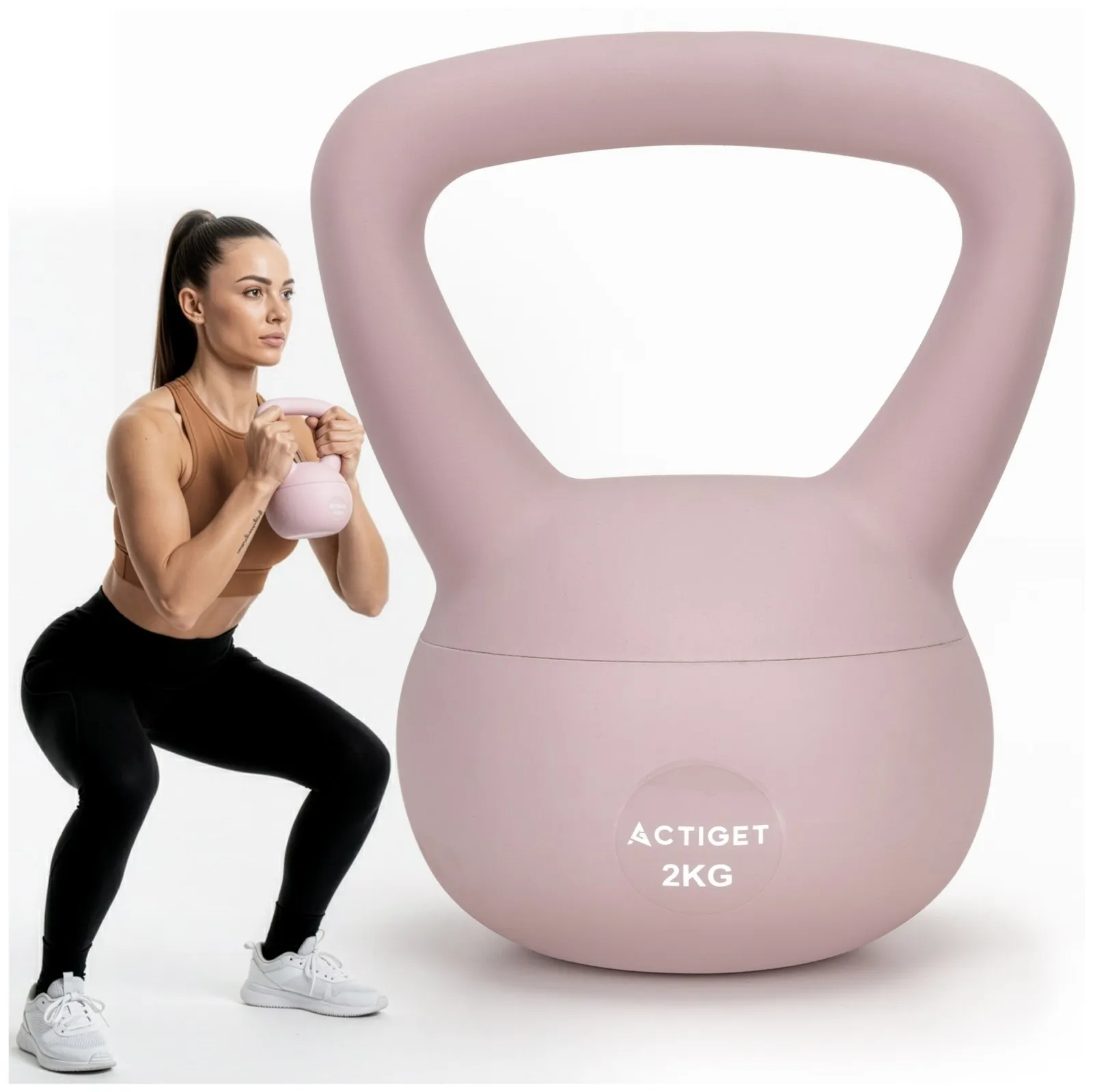 Kettlebell miękki 2kg ciężar do ćwiczeń, kula treningowa, fitness, jasnoróżowy