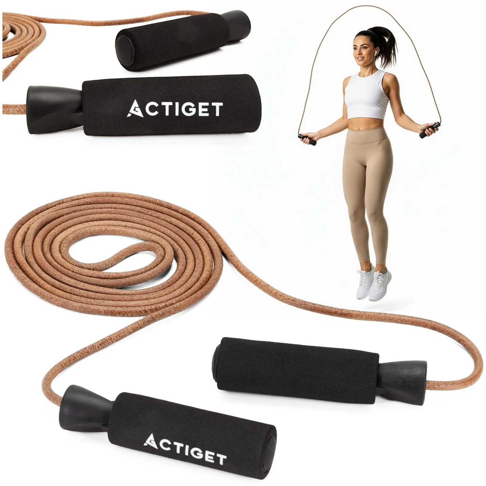 Skakanka bokserska skórzana z łożyskami 297 cm do ćwiczeń cardio, antypoślizgowa