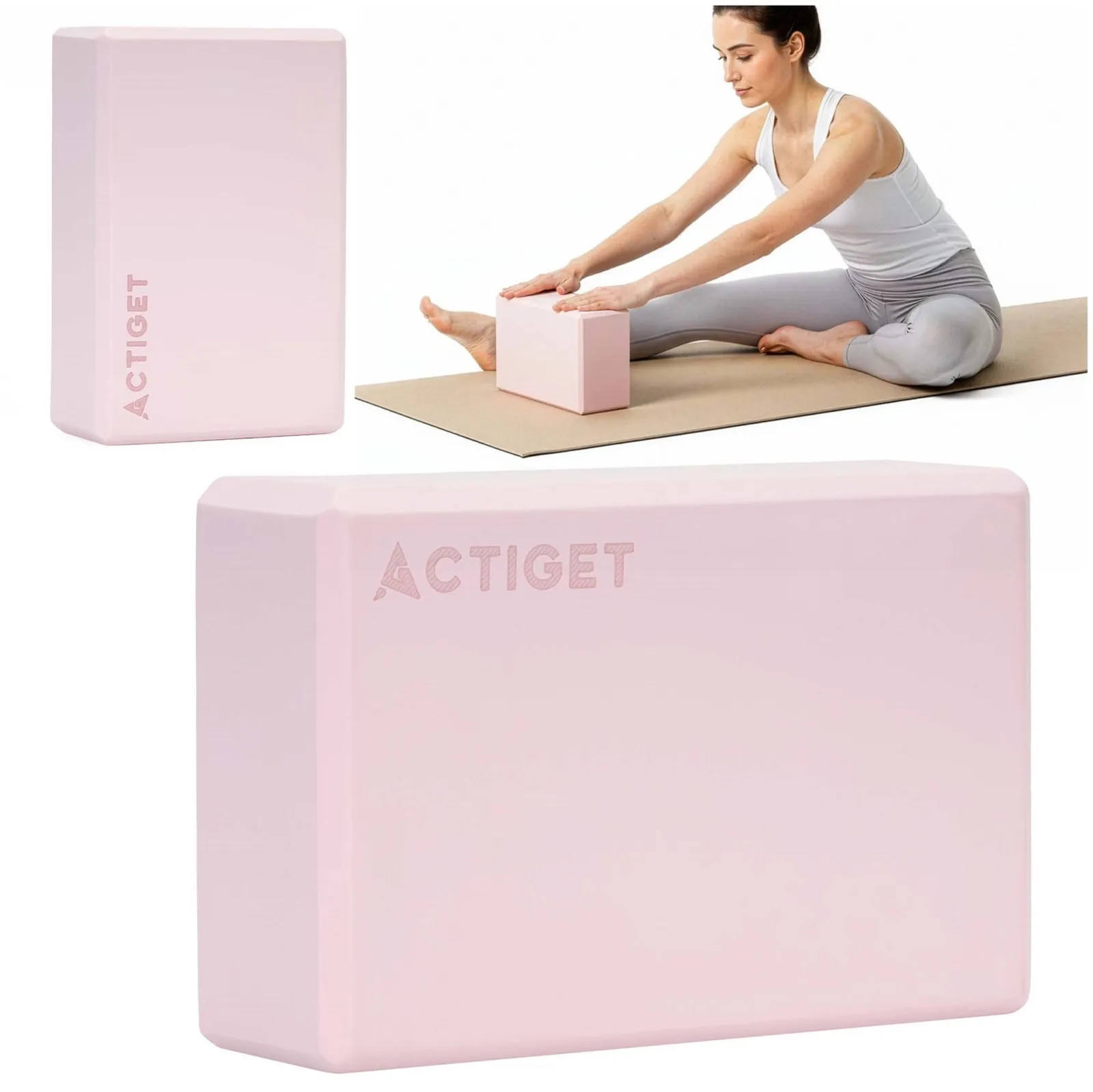 Kostka do jogi 23x15x7,5 cm pianka EVA blok do ćwiczeń klocek do pilates stretching różowy