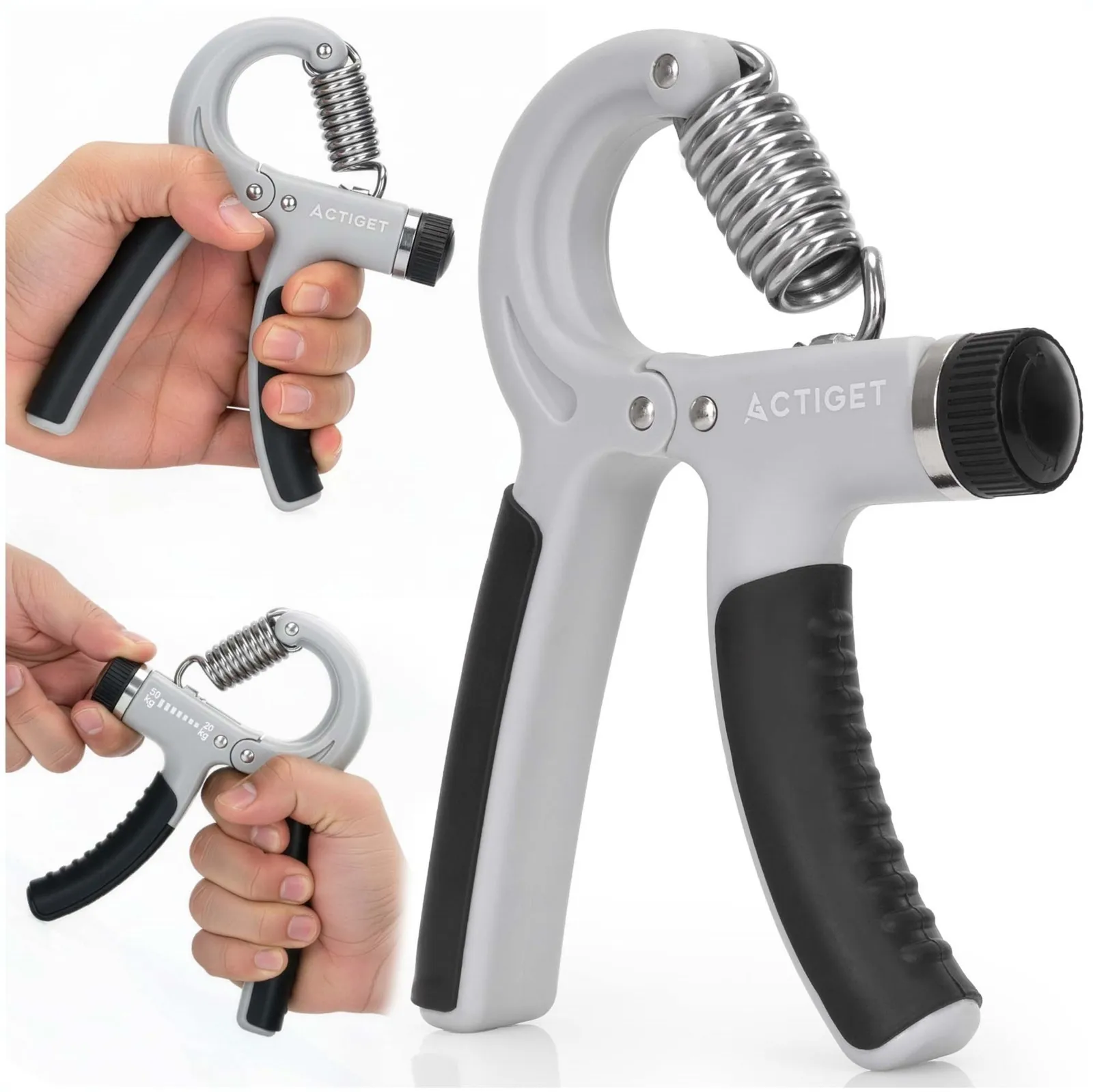 Ściskacz do rąk z regulacją oporu 20-50 kg do treningu dłoni, nadgarstków szaro-czarny