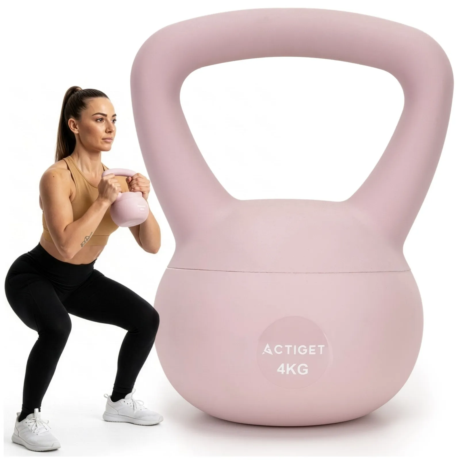 Kettlebell miękki 4 kg ciężar do ćwiczeń, kula treningowa, fitness, jasnoróżowy
