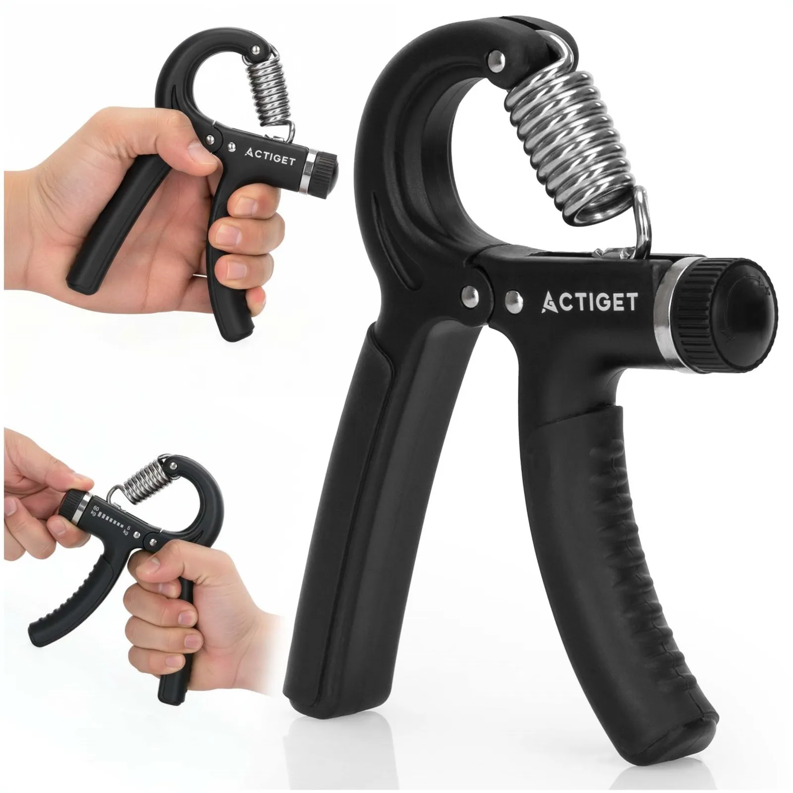Ściskacz do rąk opór 5-60 kg do treningu dłoni i nadgarstków z regulacją, czarny
